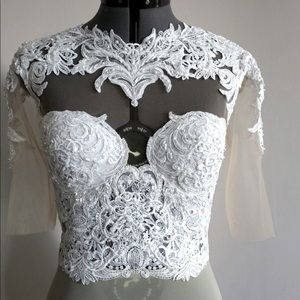 Handmade Embroidered Bridal Bodysuit; Keyhole Back